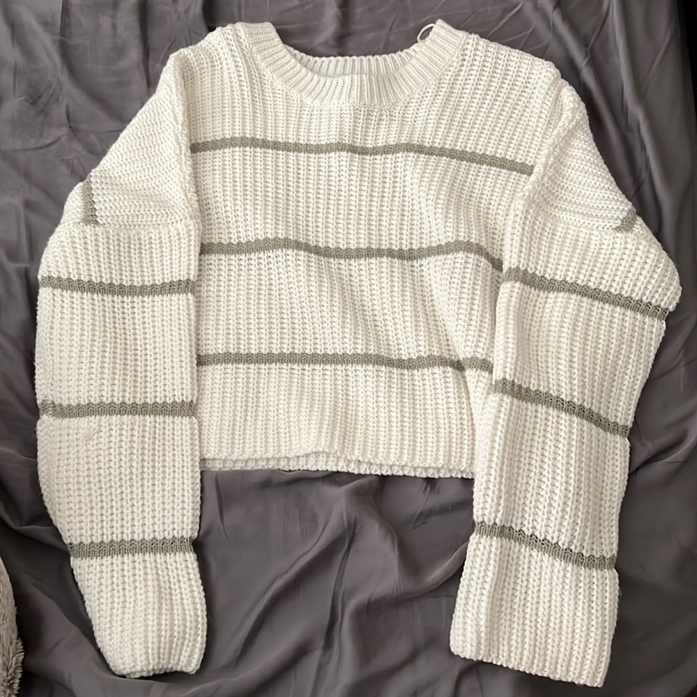 White and green stripe sweater. Never worn.